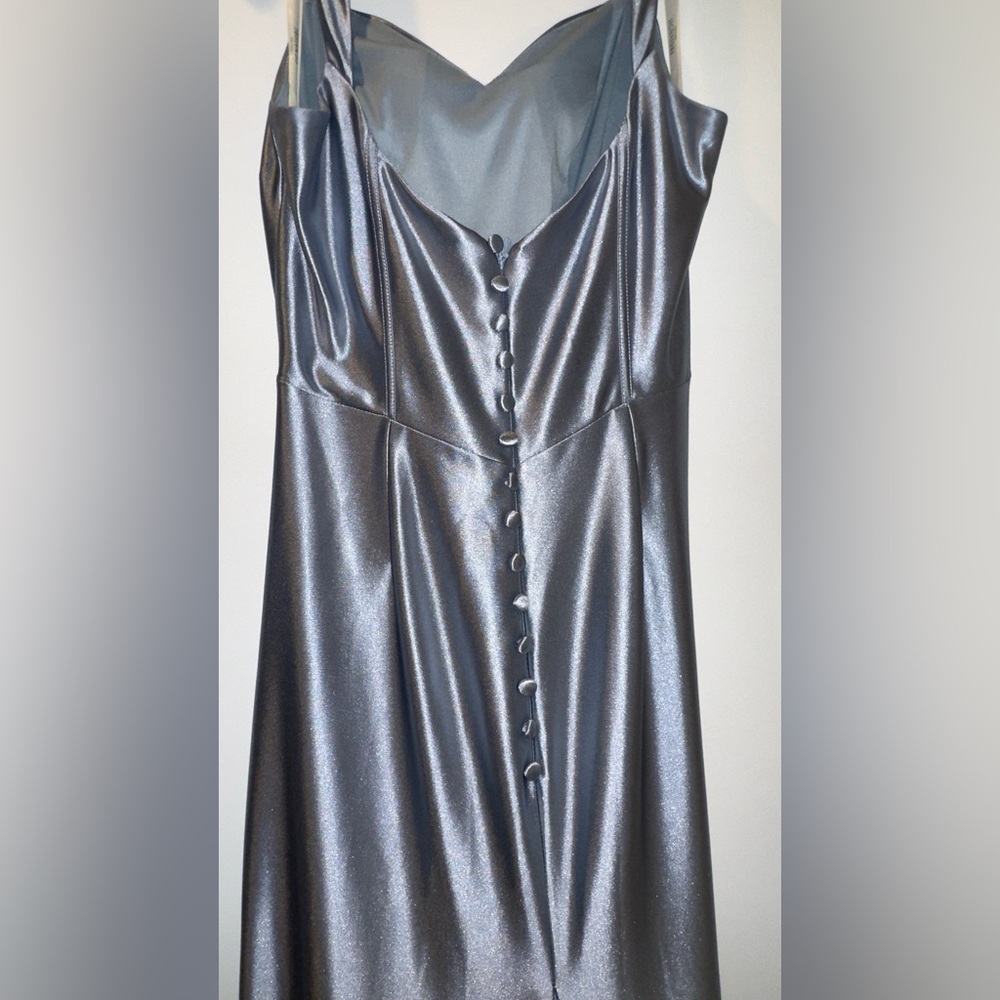 David’s Bridal Galina Signature Dusty Blue Sculpting Satin Tank Dress Size 8 - Picture 9 of 16